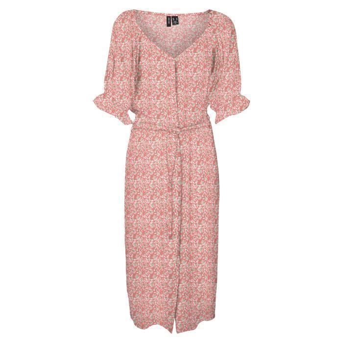 Robe mi-longue - Vero Moda - Rose - Coupe droite - Manches courtes ...