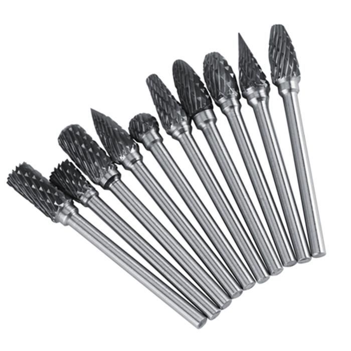 Coffret 10 Fraises Sur Tige TiCN Ruko 116002TC - Métal Dur Carbure Denture Croisée - Ébavurage Acier