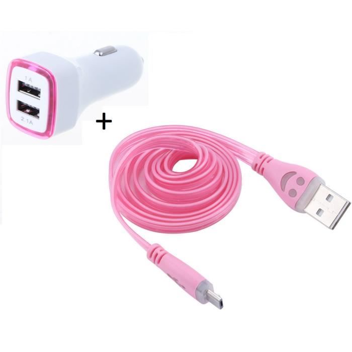 Pack Chargeur Voiture pour IPHONE 8 Lightning (Cable Smiley + Double  Adaptateur LED Allume Cigare) - Couleur:ROSE - Cdiscount Informatique