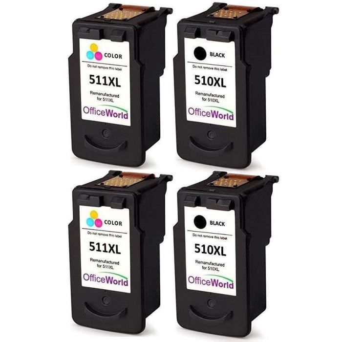 Cartouches D'Encre Compatibles Canon PG-510 Noir & CL-511 Couleur - Pour Pixma MP235, IP2700, Etc.