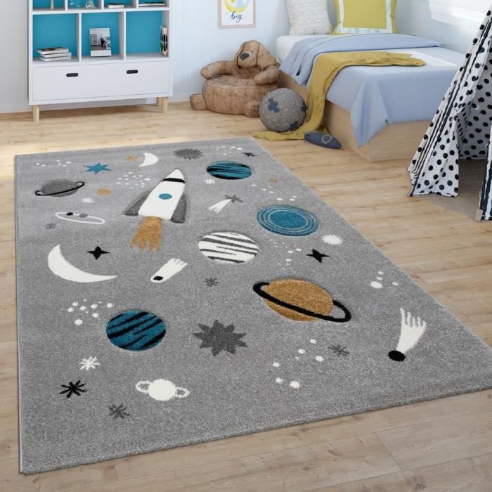 Tapis Pour Enfant Tapis De Jeu Pour Chambre D Enfant Espace Fusee Planetes Gris 80x150 Cm Cdiscount Maison