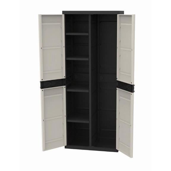 TITANIUM PLASTIKEN Armoire 2 portes avec étagères et penderie l70 x p44 x h176 cm Beige et Noire Gamme TITANIUM Intérieur/Extérieur