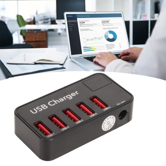 A9S Chargeur de Voiture Rapide 8 Ports Multi USB Écran LCD Chargeur de Téléphone 12V Hub USB pour Téléphone Tablette DVR, Noir