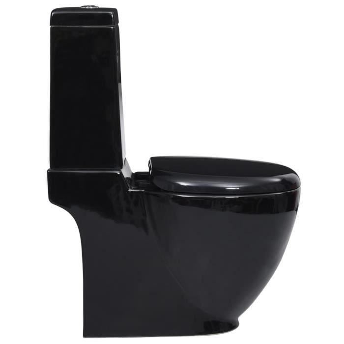 Toilette Céramique Noir écoulement Arrière - Double Chasse 3/6L, Dimensions 65x38,5x84,5cm, Avec Réservoir Et Siège Amorti