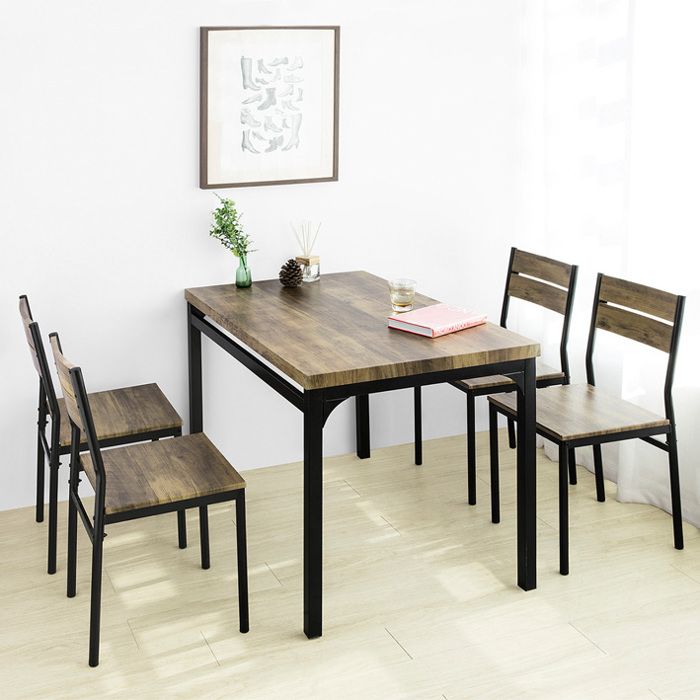 ogt28-n+fst72-nx4 table de salle à manger - 4 chaises - sobuy - style industriel - marron - 110x70 cm
