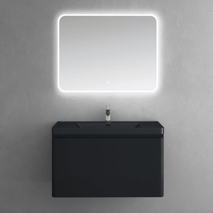 Sogood Meuble De Salle De Bain Suspendus Noir Mat 60x42x50cm Ensemble