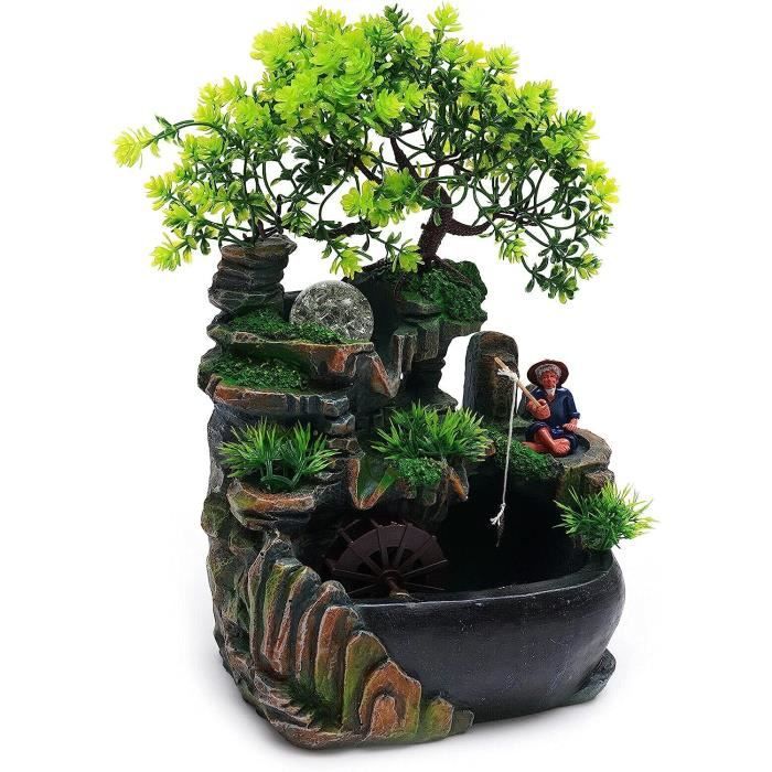 Fontaine D'Intérieur LEMODO Avec LED | Design Bouddha Namaste | Cascade Zen | Humidificateur Naturel - 27.5x19cm