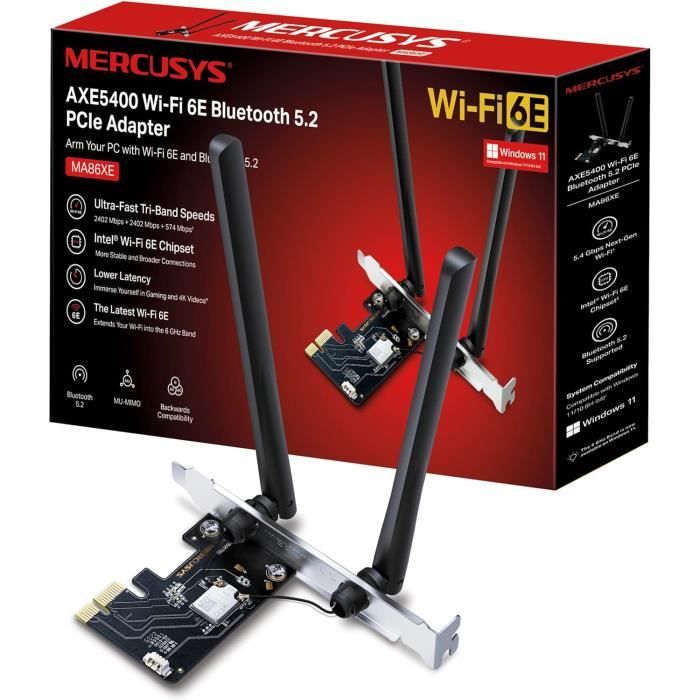 MERCUSYS MA86XE - Tarjeta de Red PCLe AXE5400, Wi-Fi 6E con Bluetooth 5.2, Tripl