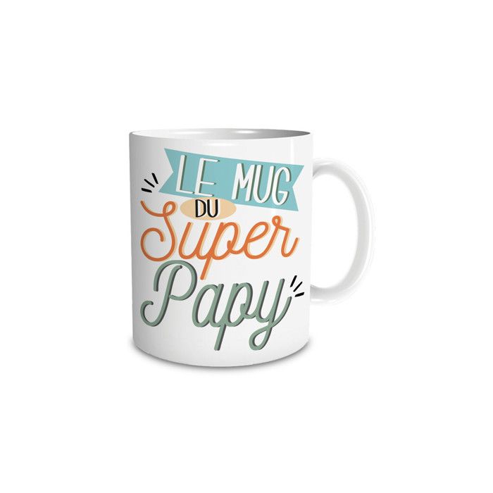 Mug en céramique - STC - Super Papy - Impression recto/verso - Hauteur 97 cm - Diamètre 8 cm - Forme cylindrique
