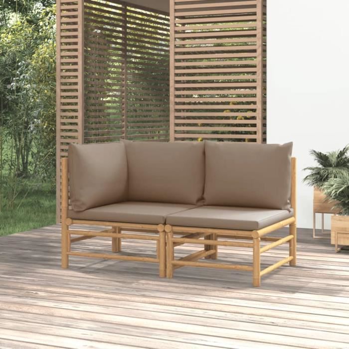 garden furniture 2 pcs with taupe bamboo cushions - surenhap - bamboo with a natural finish - center sofa:55 x 69 x 65 cm -