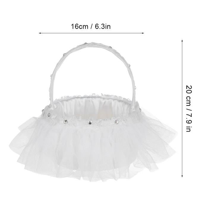 Panier De Fleuriste En Satin Blanc Pour Mariage - 2 Pièces - 20x13 Cm - Nœud Romantique Pour Fille D'Honneur