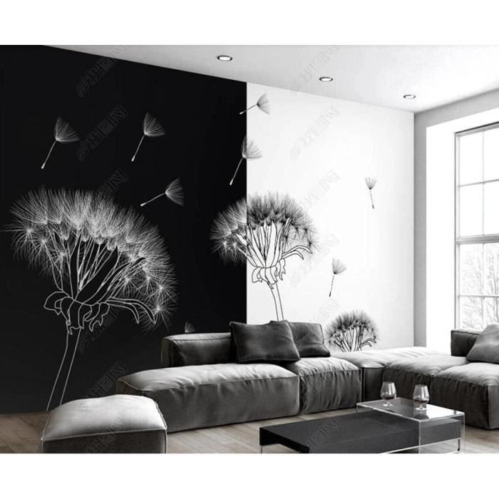 Papier Peint Panoramique 3D Pissenlit Noir Et Blanc Papier Peint 3D ...