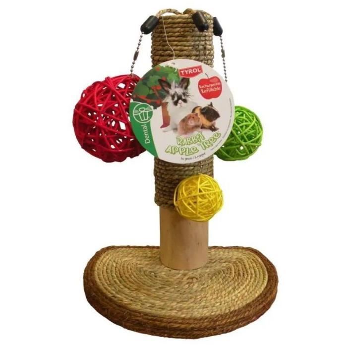 Accessoire rongeur - TYROL - Arbre à lapin - Pommier - 14 x 19 x 26 cm - Bois jonc de mer boules vignes fixation cage