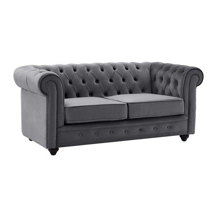 Canapé 2 places en velours anthracite CHESTERFIELD