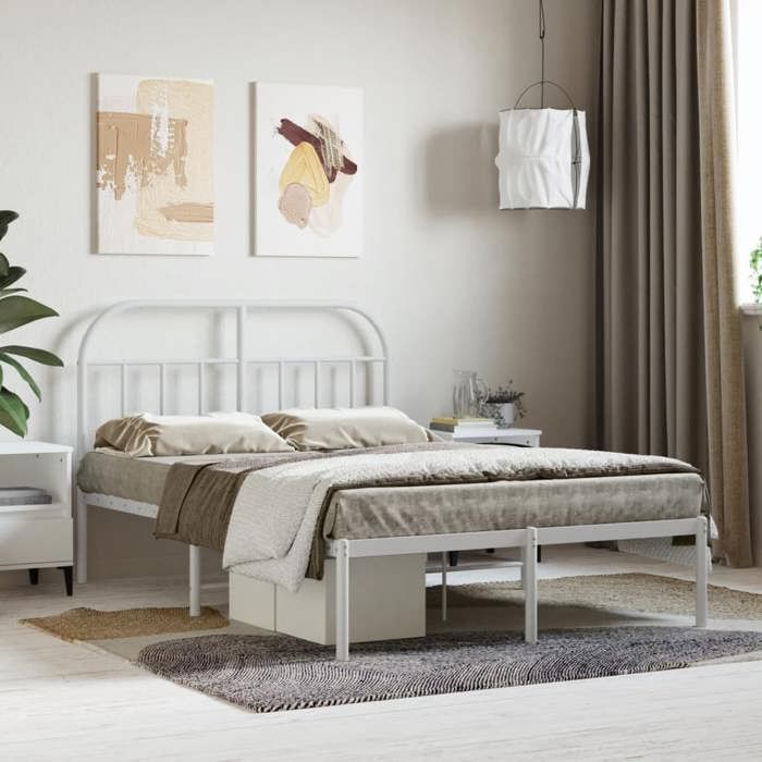 vidaXL Cadre de lit métal sans matelas et tête de lit blanc 120x190 cm 353681