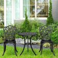 Ensemble salon de jardin 2 places avec table ronde style rétro fonte alu noir-1