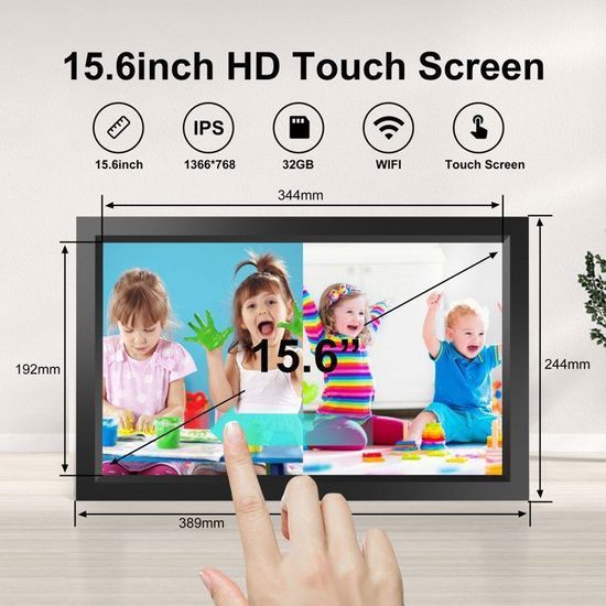 Cadre Photo Numérique WiFi 15,6 Pouces FHD - Écran Tactile IPS, 32 Go, Partage Via App Frameo
