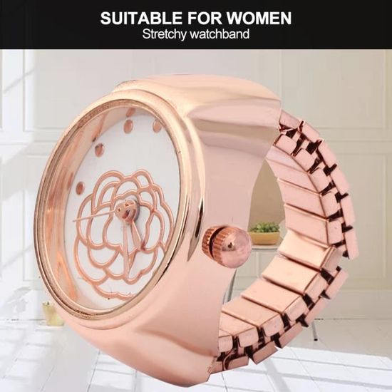 Bague Montre à Quartz - Fond Rose, Bande Extensible En Alliage De Zinc - Neuve Avec étiquettes