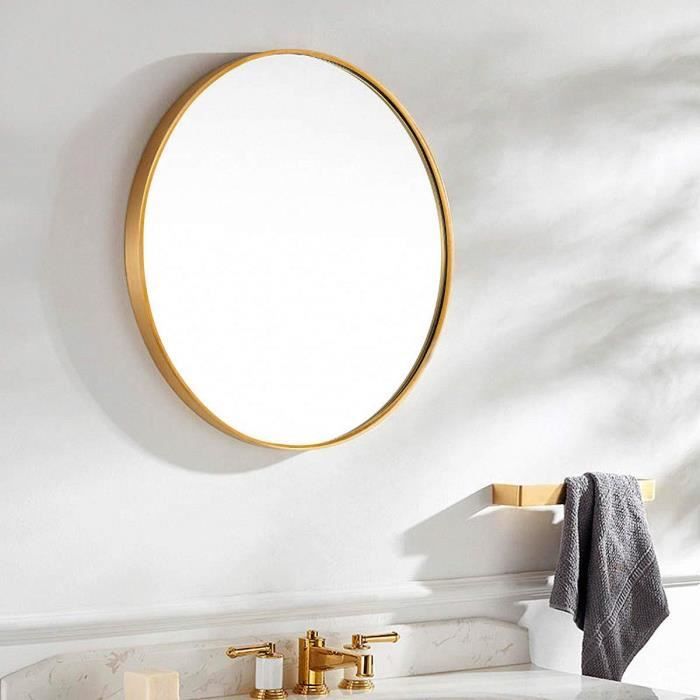 Miroirs de salle de bain Grand miroir rond moderne, miroir d'accent, miroir mural rond doré, cadre brossé, décoration intérieure, miroir circulaire en