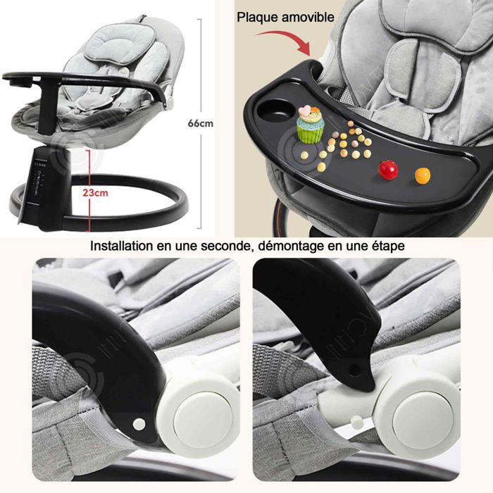 MEELRYD Transat Balançoire Bébé Automatique 1-12 Mois - 4 Vitesses, Télécommande, Musique, Arceau Jouets, Pliable Et Rechargeable USB, Bleu