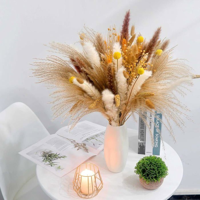 ZJTAPE 110 Pièces Pampas Séchées Naturelles – Queue De Lapin, Roseaux & Herbes, Bouquet Boho Mariage, Salon & Vases