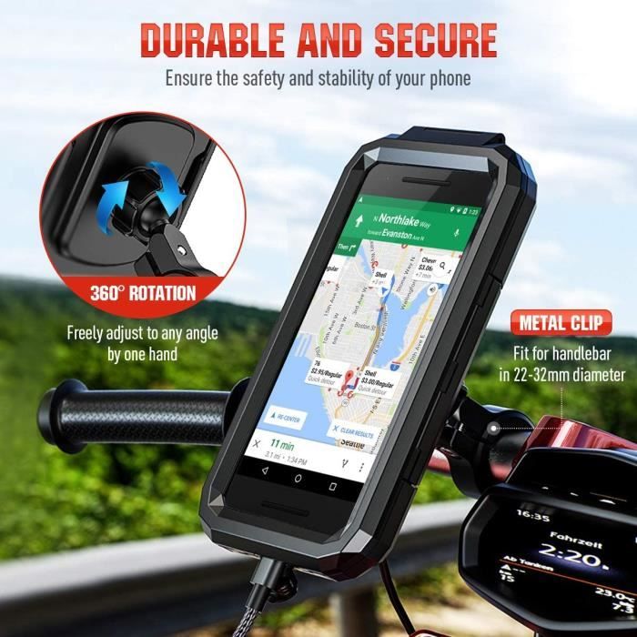 Support Telephone Velo Moto Etanche, Universel Ecran Tactile Support  Smartphone Vélo 360°Rotation Anti-Vibrations