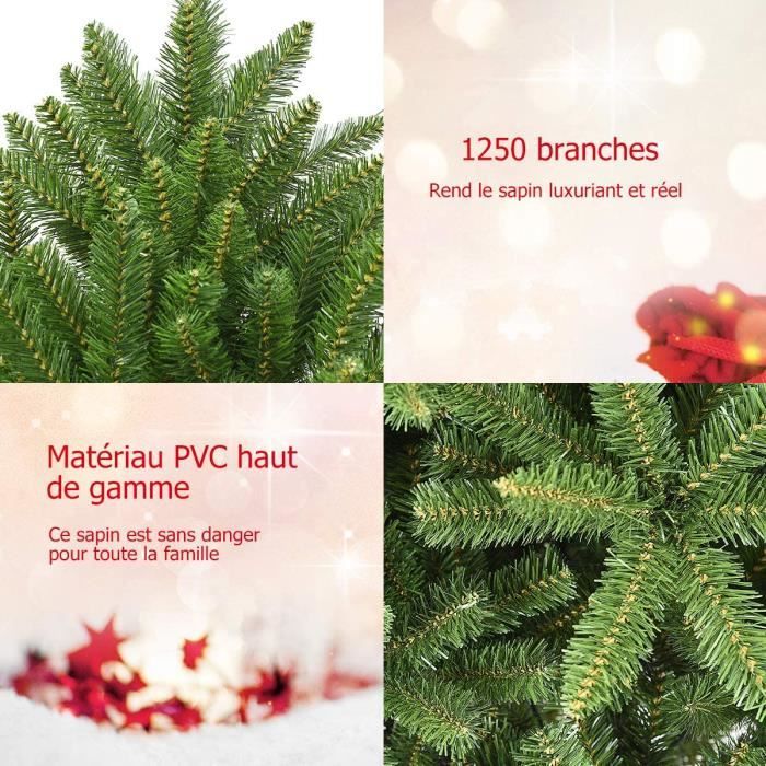 Sapin De Noël Artificiel 180 Cm - 1250 Branches PVC Ignifuge, Ouverture Automatique
