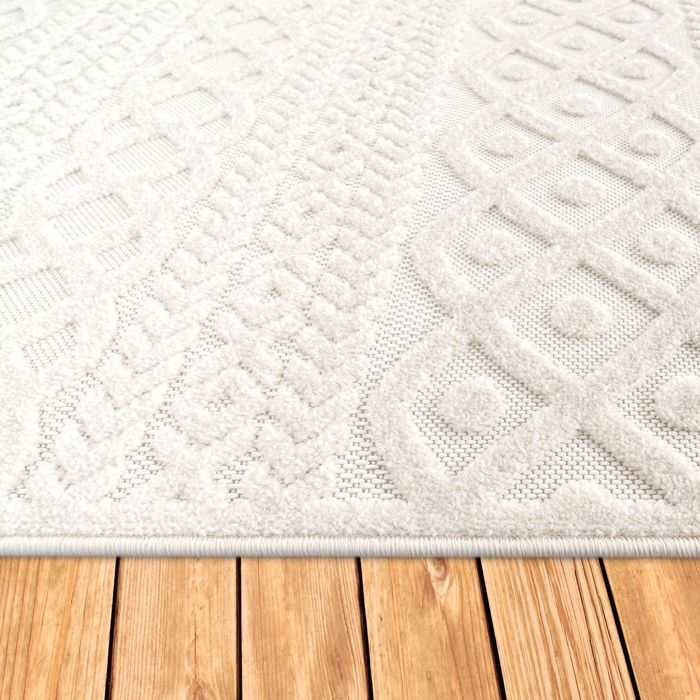 Tapis Couloir Chambre 60x100 Cm - Poils Ras, Motif Losange Scandinave - Blanc - Polyester/polypropylène - OEKO-TEX