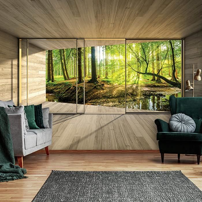 Papier Peint Intissé 3D Effet Panoramique Forêt ensoleillée 312x219 cm ...