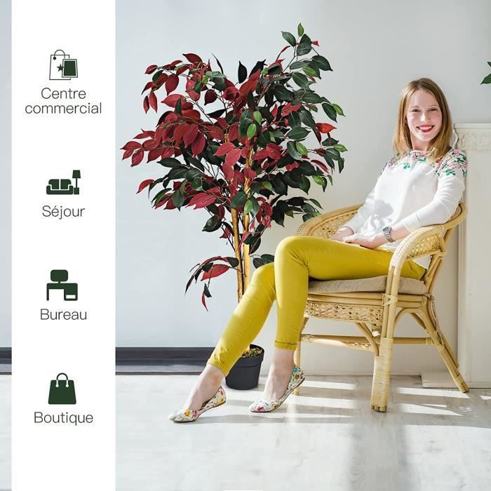 2 Arbres Artificiels En Fleurs De Camélia Rouge - 120 Cm Avec Pot Noir - Décoration Intérieure Sans Entretien