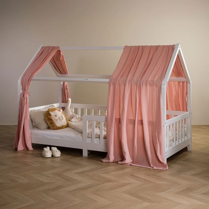Rideau De Lit En Mousseline 100% Coton - 125x390 Cm - Pour Lits Cabanes Enfants, Doux Et Léger, Couleur Gris