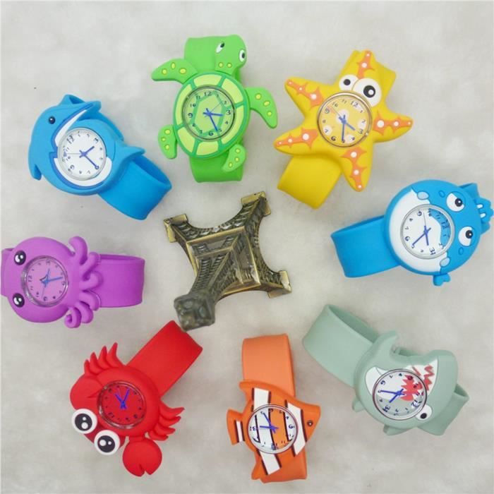 Montre Enfant Dauphins - Bracelet Silicone Rouge, Cadran Pédagogique - Pour Filles, Apprentissage De L’heure