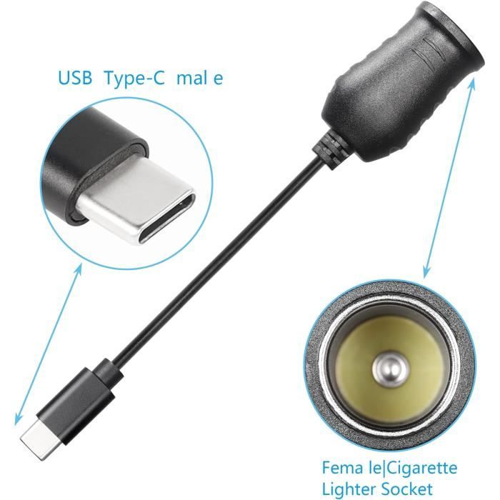 Câble adaptateur d'alimentation USB vers allume-cigare femelle 5V vers 12V - Auto Câble adaptateur d'alimentation USB vers allume-cigare femelle 5V vers 12V - Auto