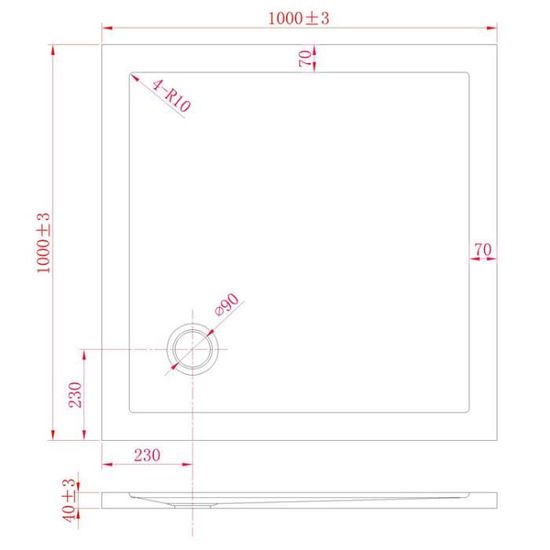 Receveur De Douche 100x100x4 Cm Carre Acrylique Mod Solid