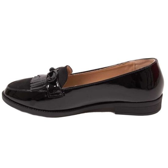 Mocassins femme vernis noir a franges bouts pointus semelle interieure cuir 36 Noir Cdiscount Chaussures