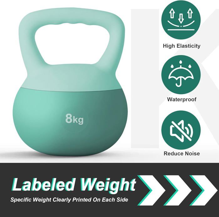 SOGES Kettlebell en PVC Souple, Rempli de Sable de Fer, avec Poignée