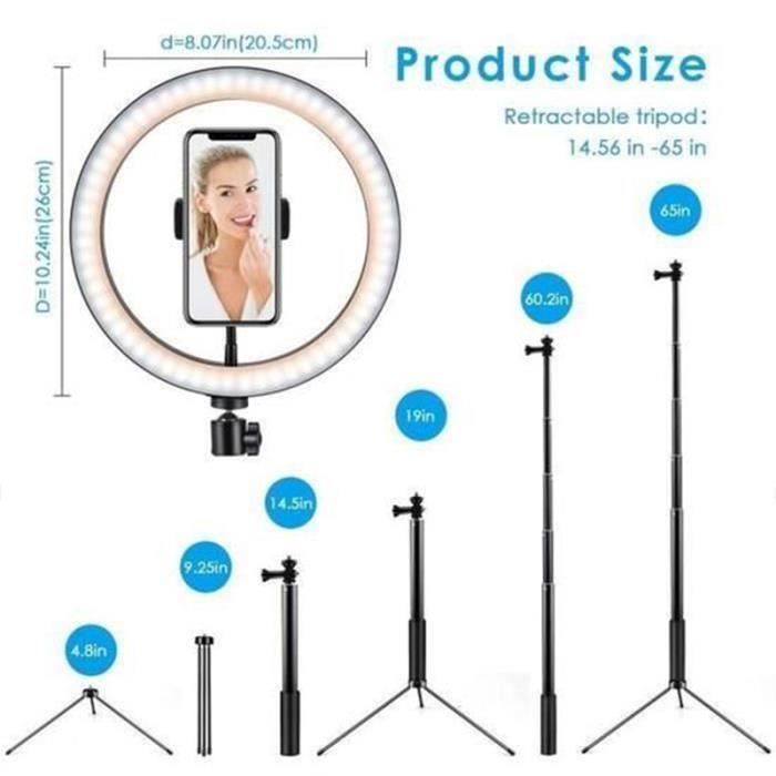 Lampe Anneau Portable Avec Trépied – Pour Selfies, Streaming, Maquillage – Lumière Réglable, Télécommande – Léger, Pliable – 33 Cm