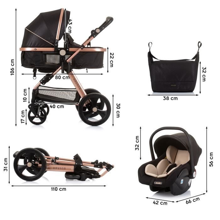HAVANA Poussette 3en1 nacelle souple 1 cosy auto Noir Dore Cdiscount Puericulture Eveil bebe