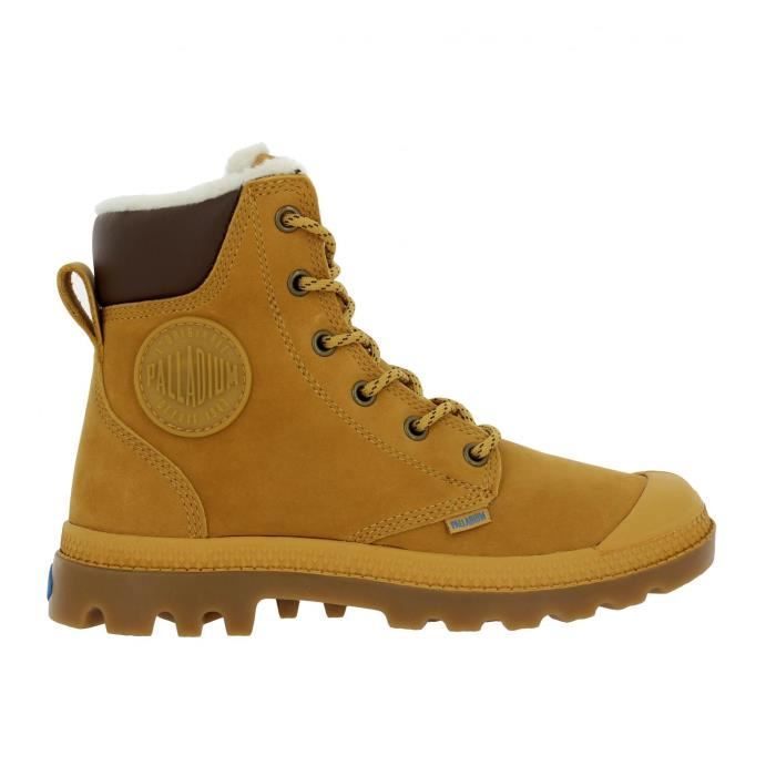 Baskets Pampa Sport Gold Femme PALLADIUM Cuir Nubuck Chaussures a Lacets Fourrees Gold Cdiscount Chaussures