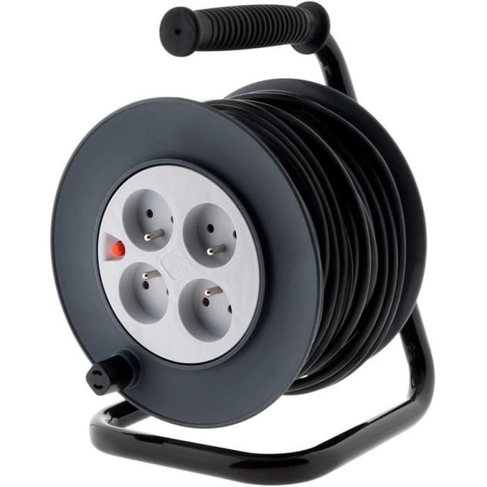 Zenitech Enrouleur 4 Prises 16A - Câble 3G1,5 Mm² 20m - Sécurité Enfant