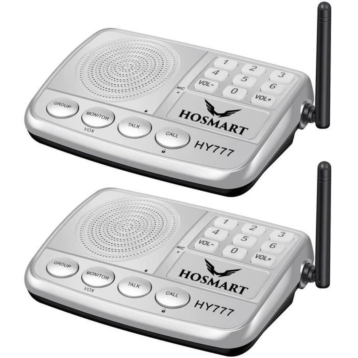 2 unités Système dinterphone sans fil Hosmart 1/2 Mile LONGUE PORTÉE Sécurité 10 canaux Système dinterphone sans fil pour la maison ou le bureau 