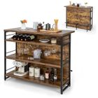 GIANTEX Îlot de Cuisine, Table de Bar, Buffet, Étagères Ouvertes, Porte-Bouteilles, Porte-Verres,Cadre en Métal,