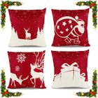 BRAND Housse de Coussin Noel - Deco Housse Decoratifs Pour Interieur - Rouge - 45x45 Cm - Père Noël élans Cadeaux