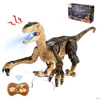 Dinosaure Jouet, Dinosaure Télécommandé Vélociraptor Réaliste Enfants avec Marche, Rugissement, Yeux Brillants et Tête Secouante