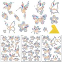 Autocollants,Anti-collision pour Oiseaux de Fenêtre Papillons Fleurs Stickers Vitres Electrostatiques Vinyle Effet Arc-en-Ciel,36PCS