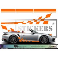 Porsche Bandes Intégrales latérales + capot + toit + hayon - ORANGE - Kit Complet  - Tuning Sticker Autocollant Graphic Decals