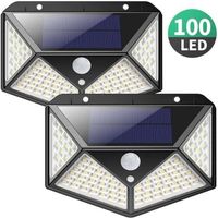 Lampe solaire extérieure 100 LED avec détecteur de mouvement - Noir - Applique - Batterie - ABS
