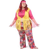 Déguisement grande taille hippie femme - Multicolore - Haut avec gilet, pantalon et bandeau
