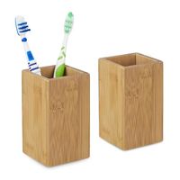 2 x Zahnputzbecher Bambus, Zahnbürstenhalter eckig, Bambusbecher für Zahnbürste und Zahnpasta, HBT 11,5 x 6,5 x 6,5 cm, natur