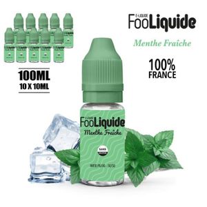E-LIQUIDE MENTHE-FRAICHE 100ML EN 6MG DE NICOTINE - 10 FLACONS DE 10 ML -  MARQUE FOOLIQUIDE (ELIQUIDE FABRIQUE FRANCE), PROD : 1028 - Cdiscount Au  quotidien